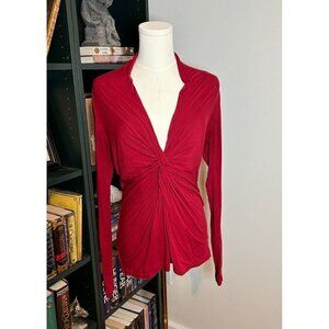 CAbi Red Blouse V Neck Twist Front Women's Size Medium